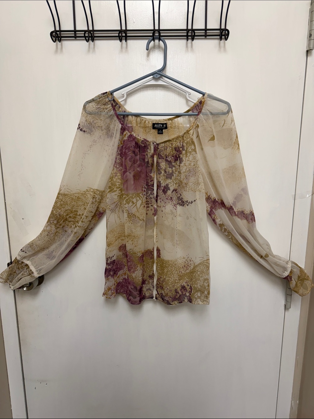 Alan B Floral Peasant Blouse - Cream with Purple & Gold Accents